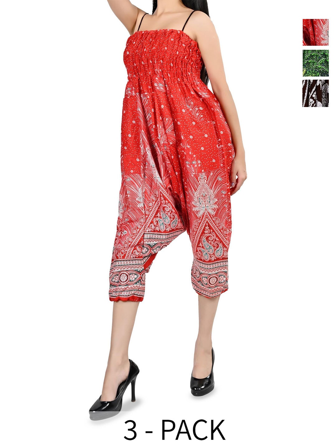 

NarNari Women Pack Of 3 Cotton Printed Harem Pants, Red