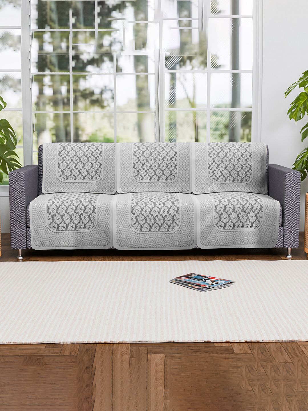 

Kuber Industries Grey 6 Pieces Self Design Cotton 3 Seater Sofa Covers