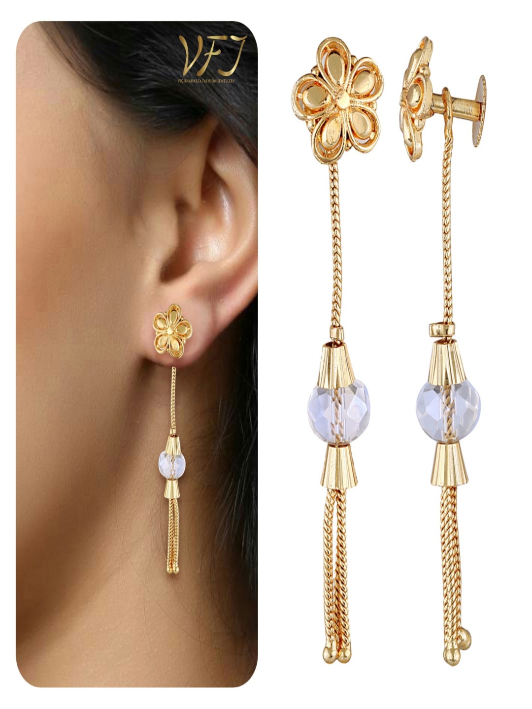 

Vighnaharta Gold-Plated Artificial Beaded Contemporary Shaped Drop Earrings