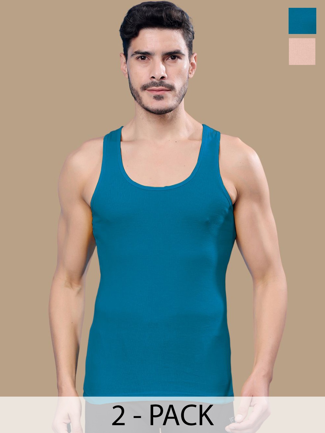 

Friskers Men Pack Of 2 Cotton Gym Vest, Turquoise blue