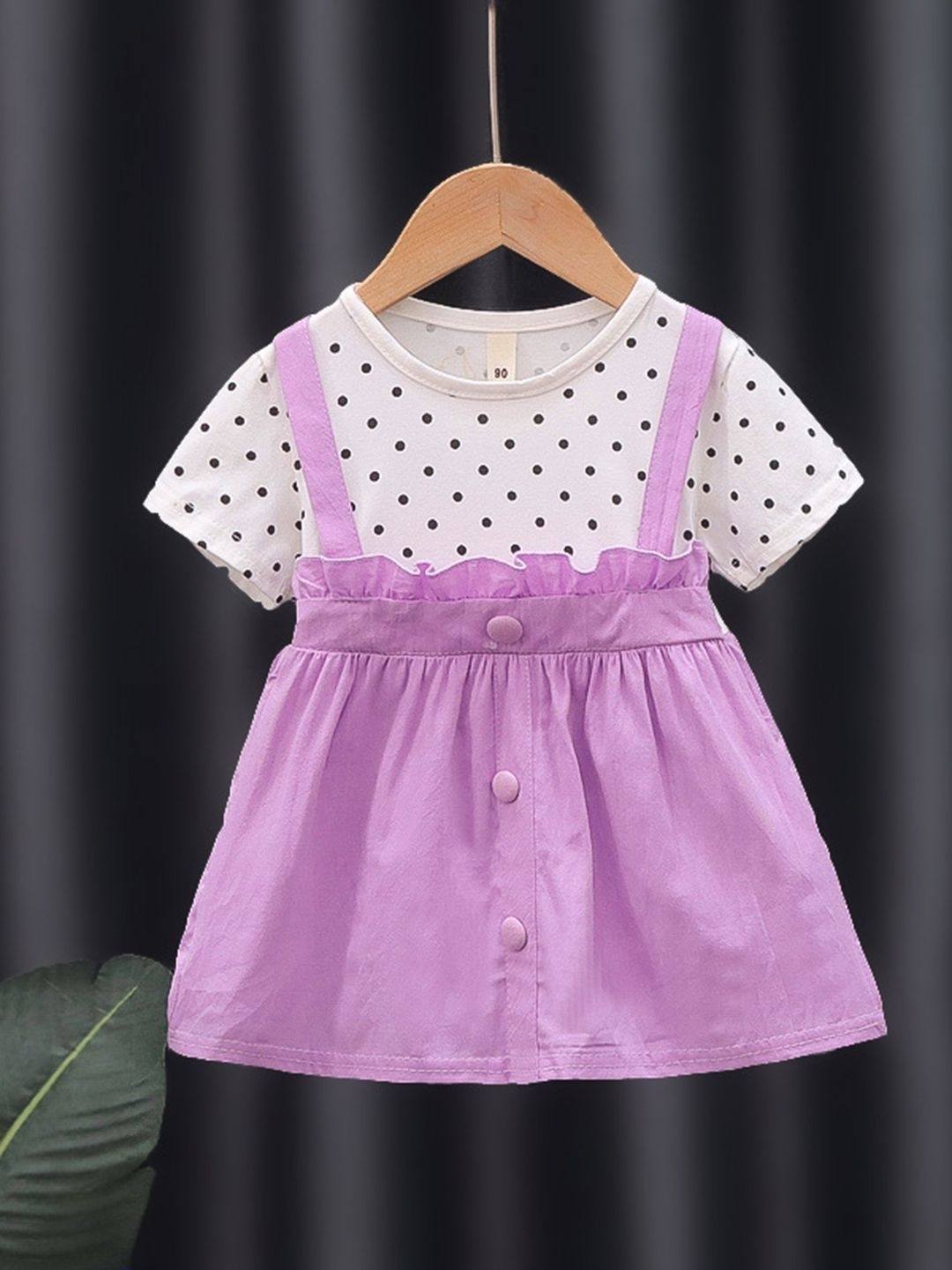 

YK Girls Polka Dot Cotton Pinafore Dress With T-shirt, Purple
