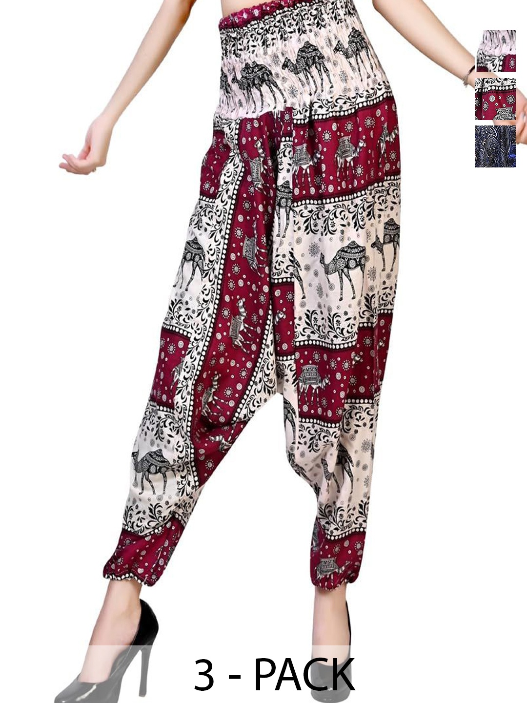 

NarNari Women Pack Of 3 Printed Mid-Rise Harem Pants, Brown