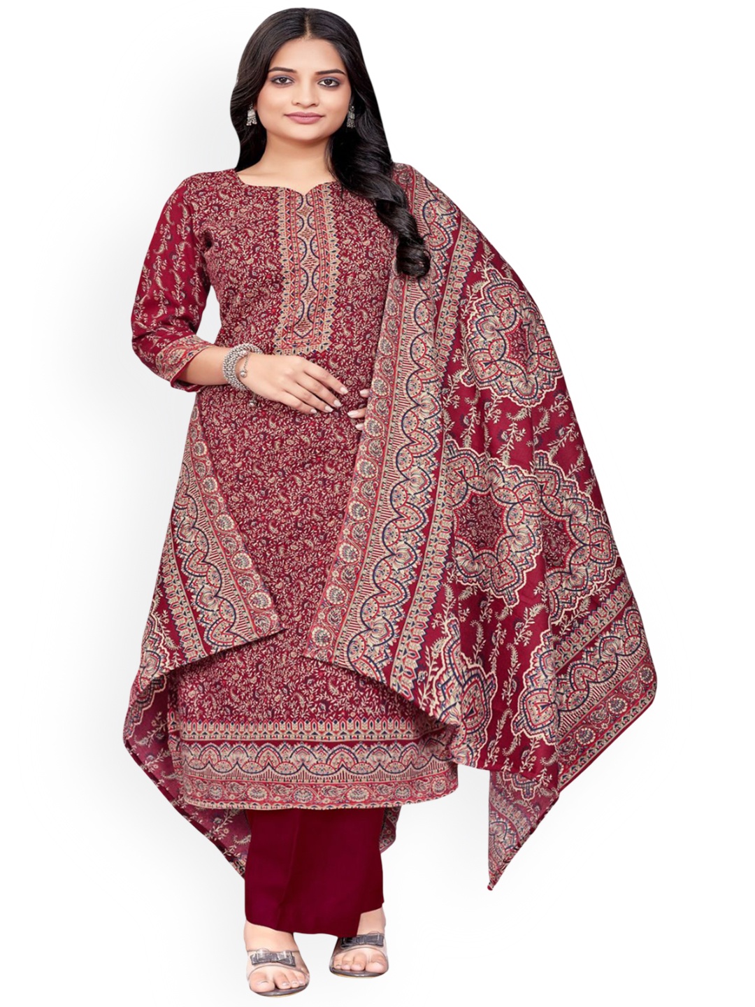 

DRAVINAM Trends Ethnic Motifs Printed Unstitched Dress Material, Maroon