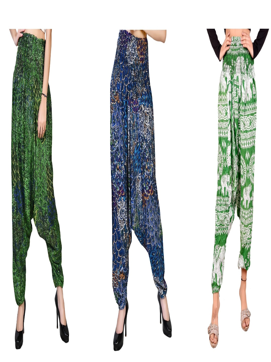 

NarNari Women Pack Of 3 Printed Harem Pants, Green