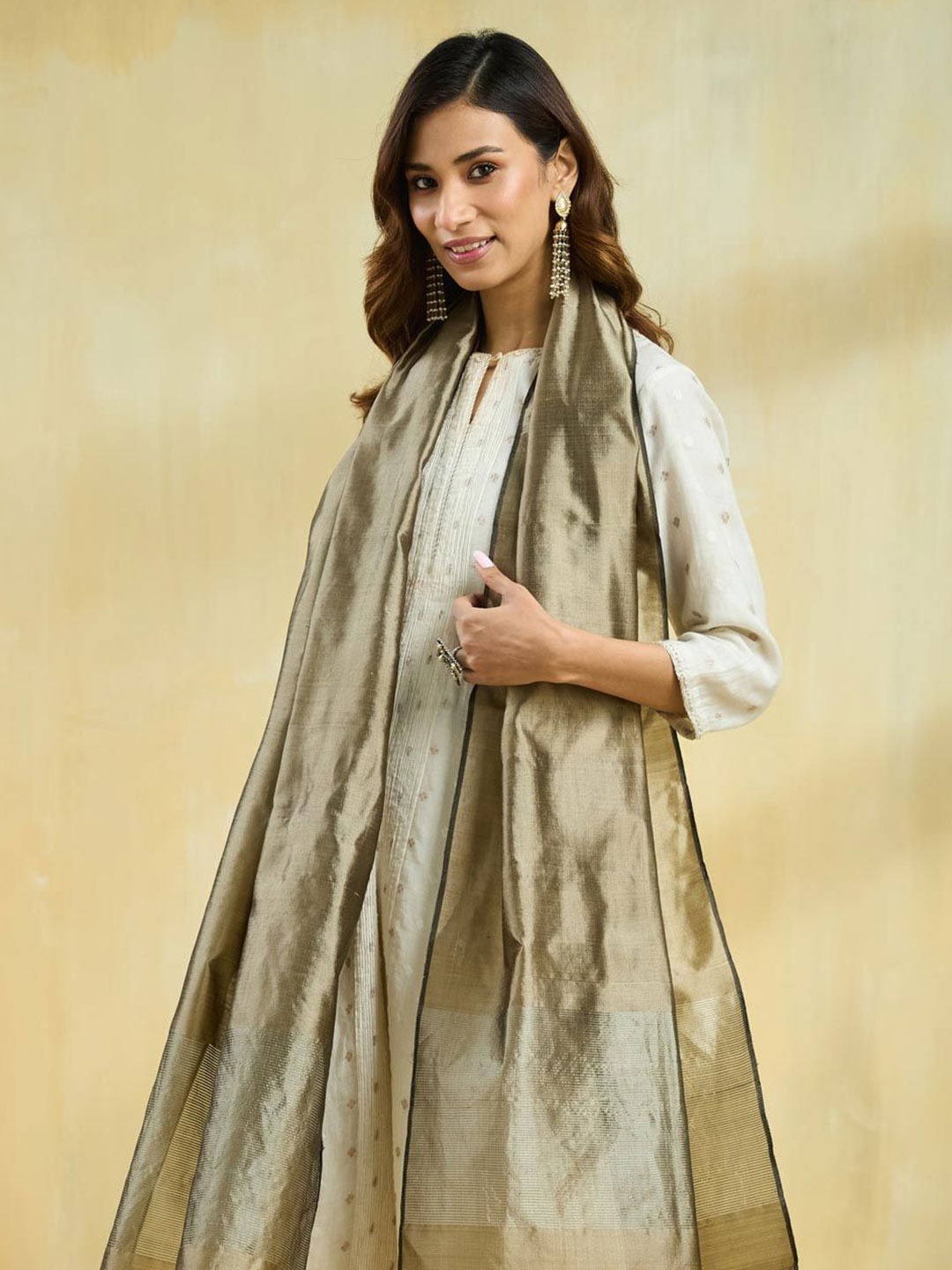 

Fabindia Women Woven Design Stole, Olive