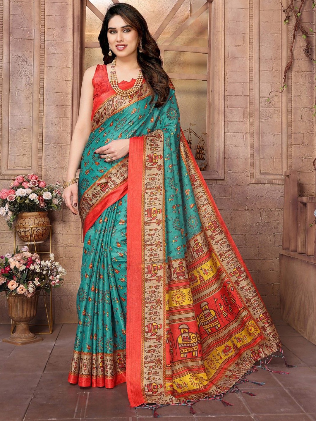 

KALINI Kalamkari Printed Saree, Blue