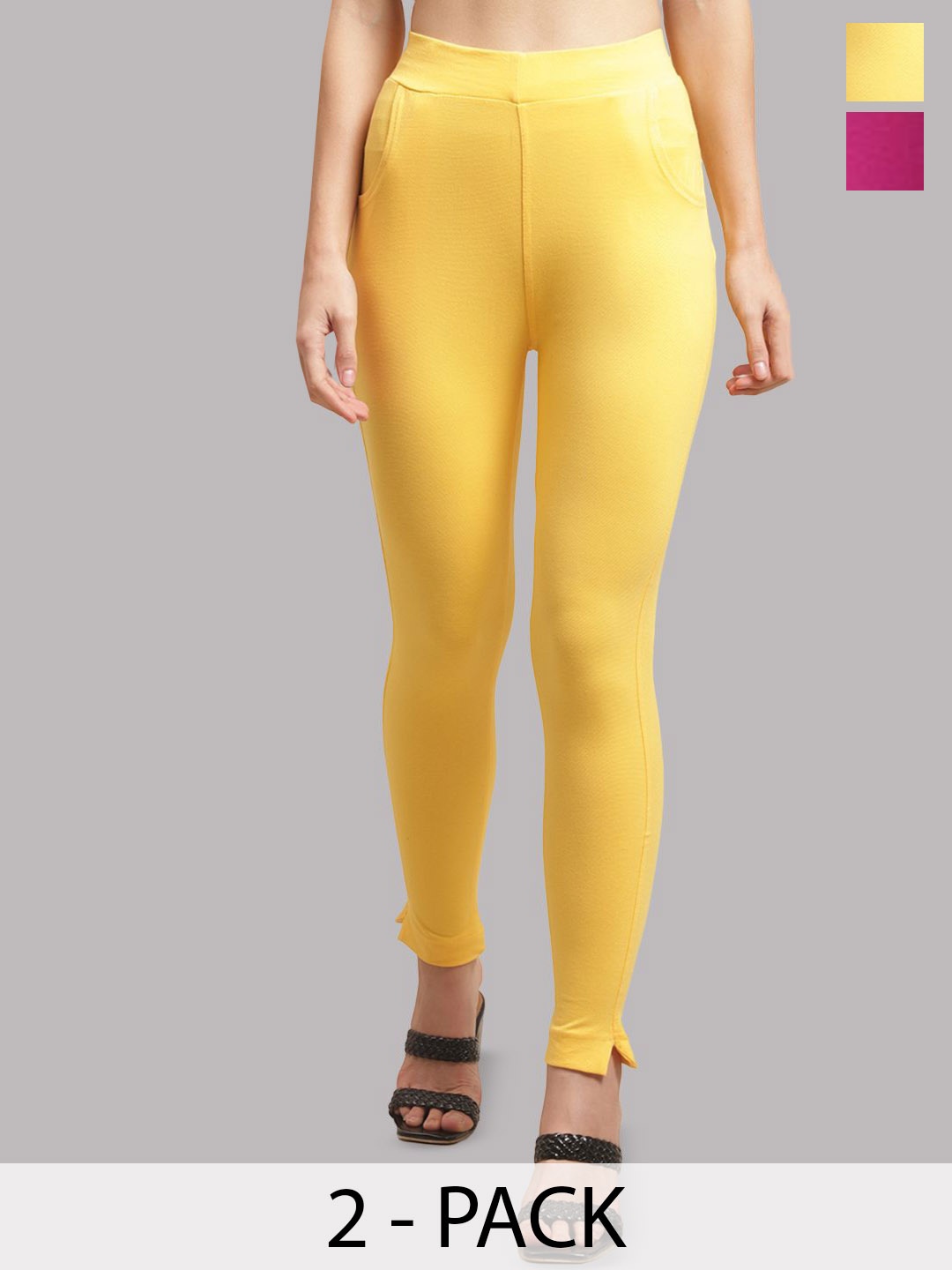 

Valles365 by S.C. Plus Size Pack Of 2 Women Cotton Ankle Length Leggings, Pink