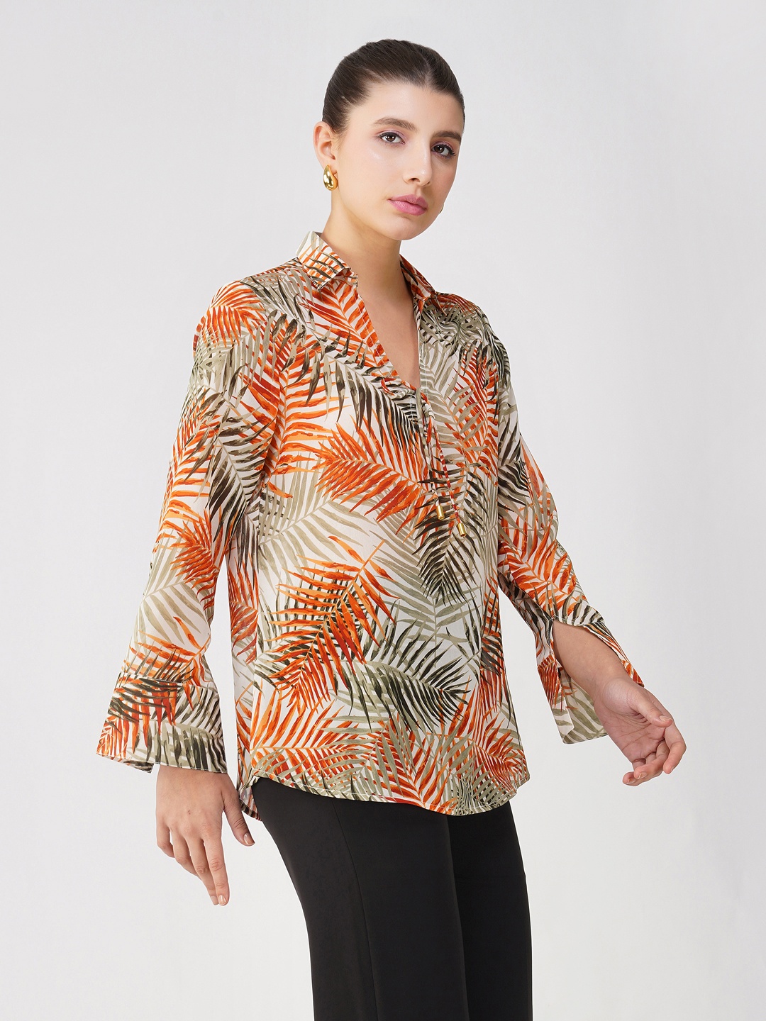 

HERE&NOW Tropical Printed Regular Fit Shirt, Orange