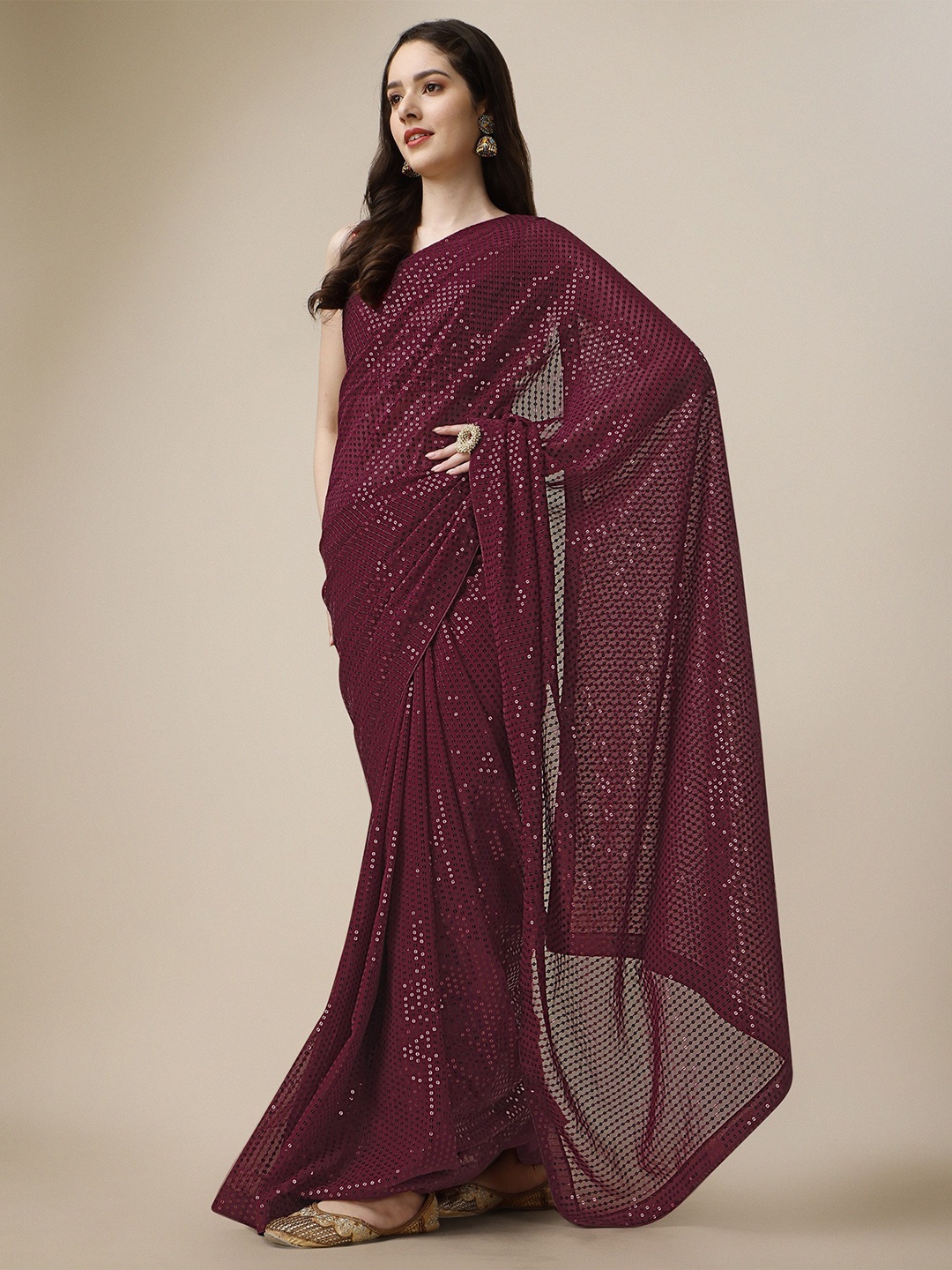 

Moda Rapido Embellished Sequinned Pure Georgette Saree, Maroon