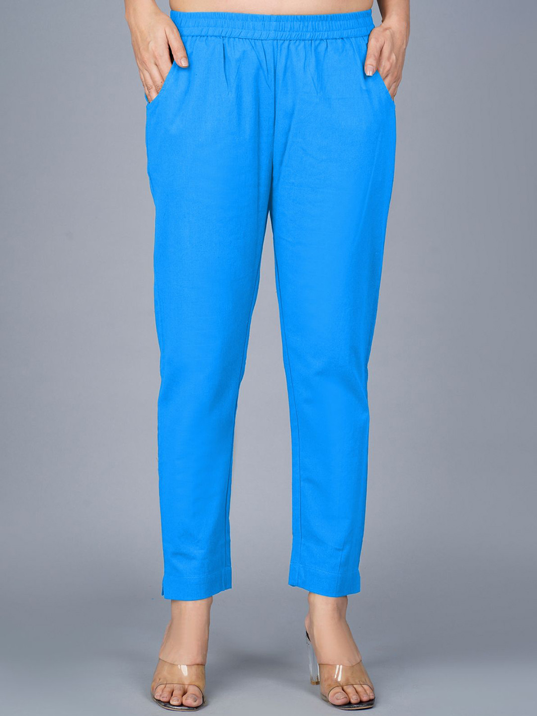 

GiftyBasket Women Cotton Regular Fit Regular Trousers, Blue