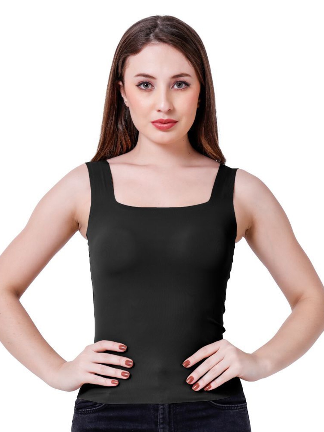 

Sizi Women Square Neck Padded Camisole Workout Tank Top, Black