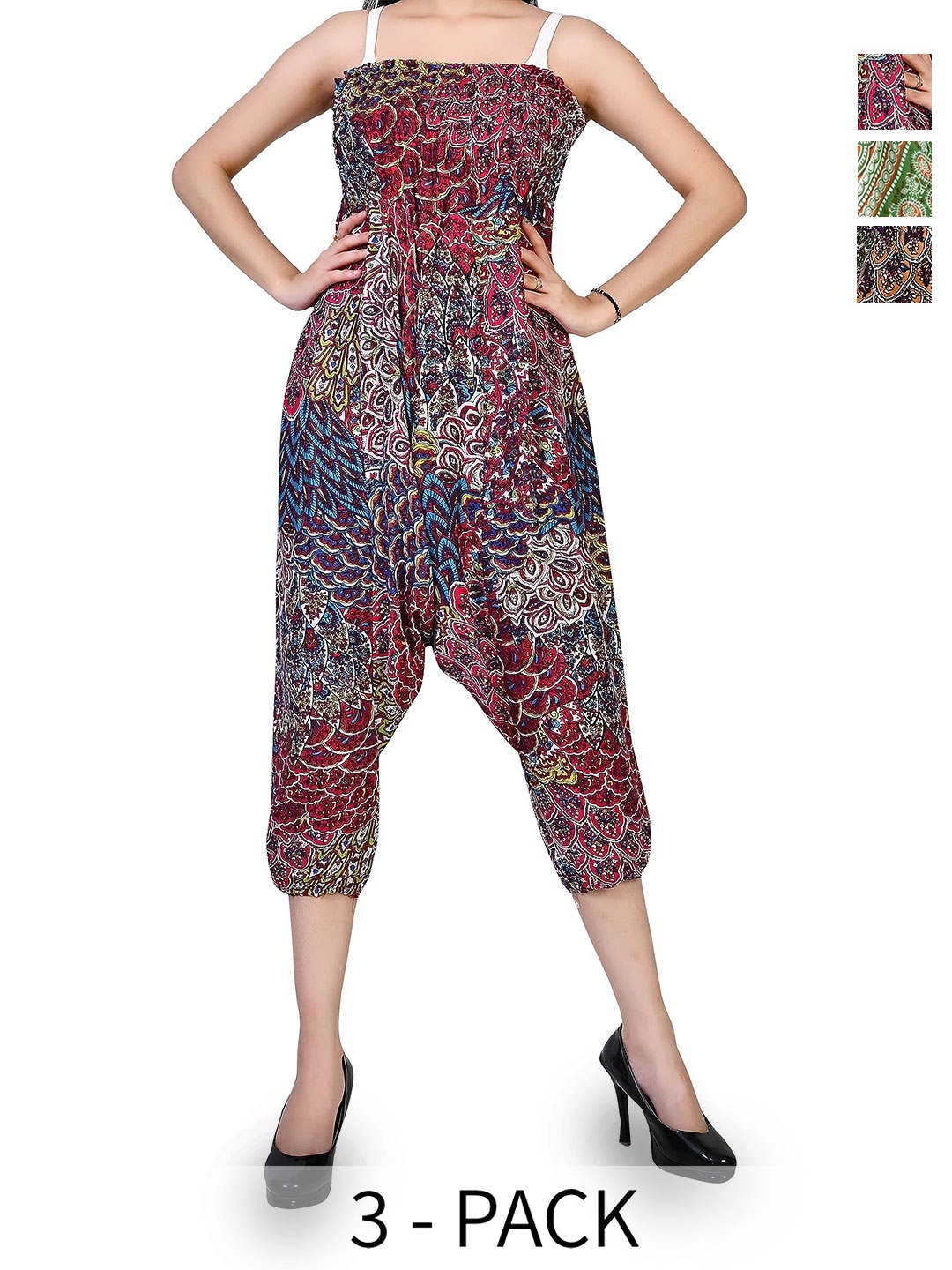 

NarNari Women Pack Of 3 Printed High-Rise Harem Pants, Green
