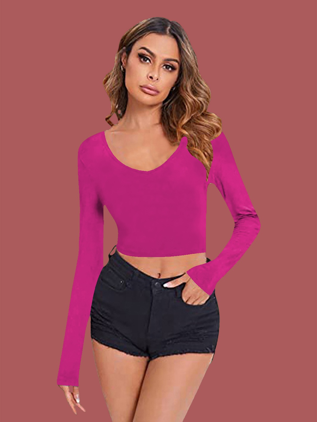 

Dream Beauty Fashion Women V-Neck Fitted Crop Top, Pink