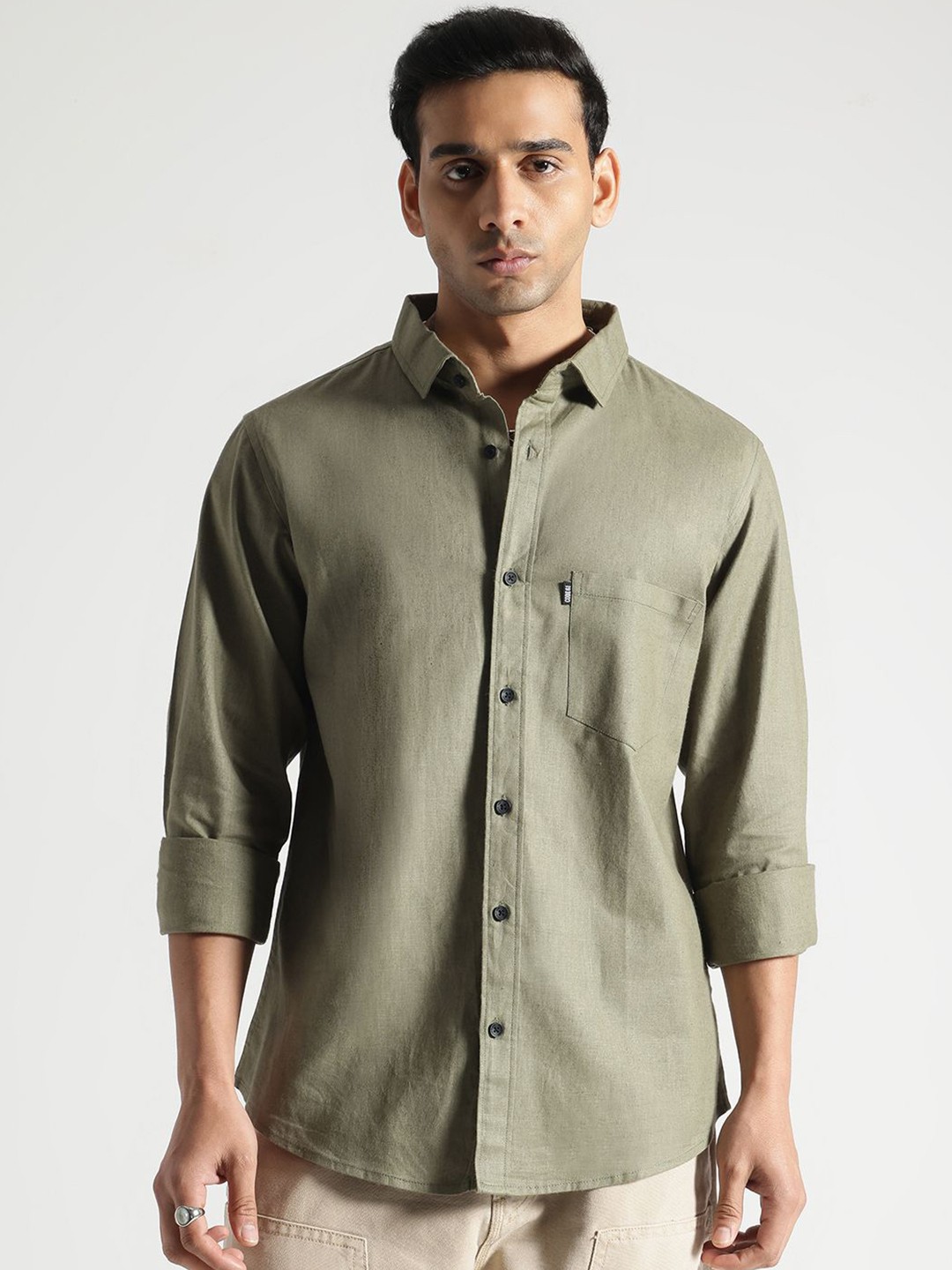 

Code 61 Men Standard Slim Fit Opaque Casual Shirt, Olive
