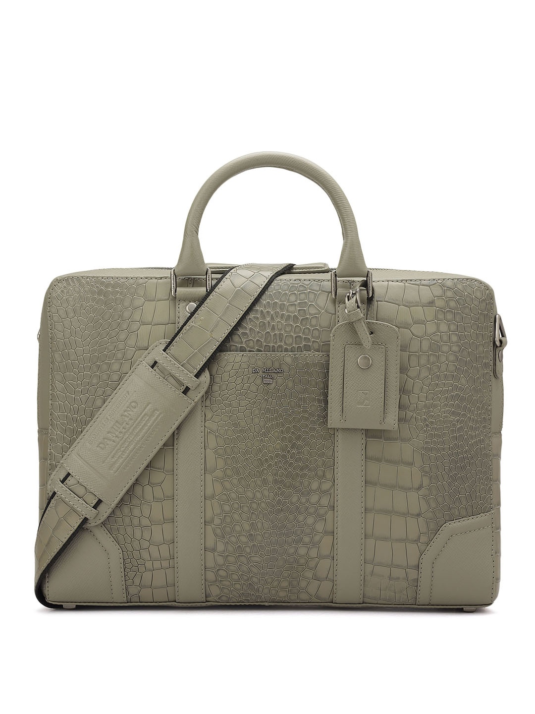 

Da Milano Men Textured Leather Laptop Bag, Grey