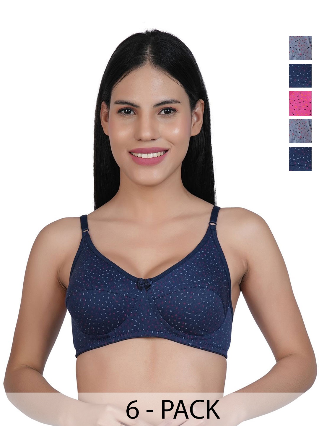 

Docare Women Pack of 5 Floral Printed Full Coverage T-shirt Bra, Pink