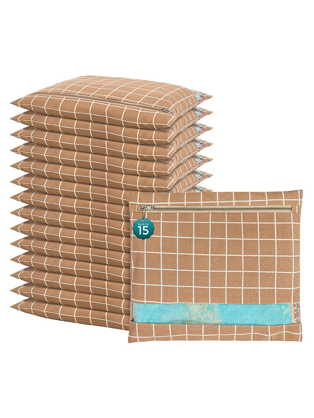 

Kuber Industries Brown 15 Pcs Regular Single Saree Cover Multi-Utility Storage Organisers
