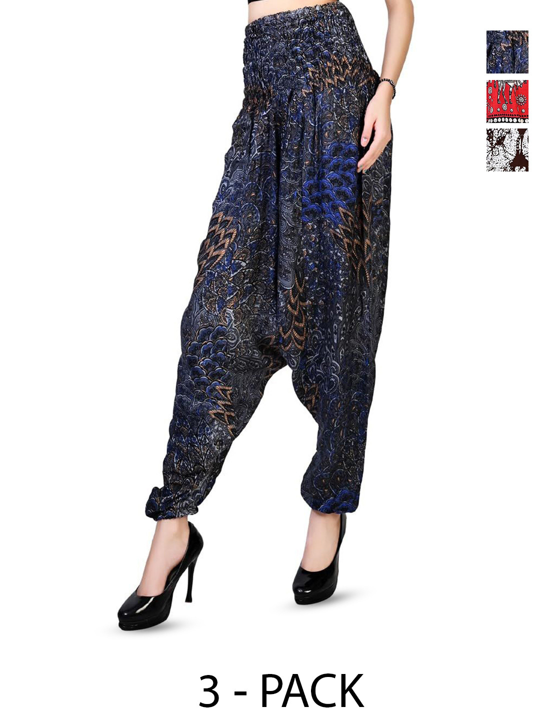 

NarNari Pack Of 3 Printed Mid-Rise Harem Pants, Blue