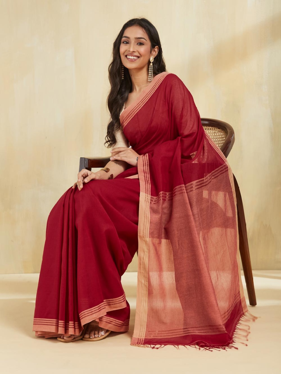 

Fabindia Pure Cotton Saree, Maroon