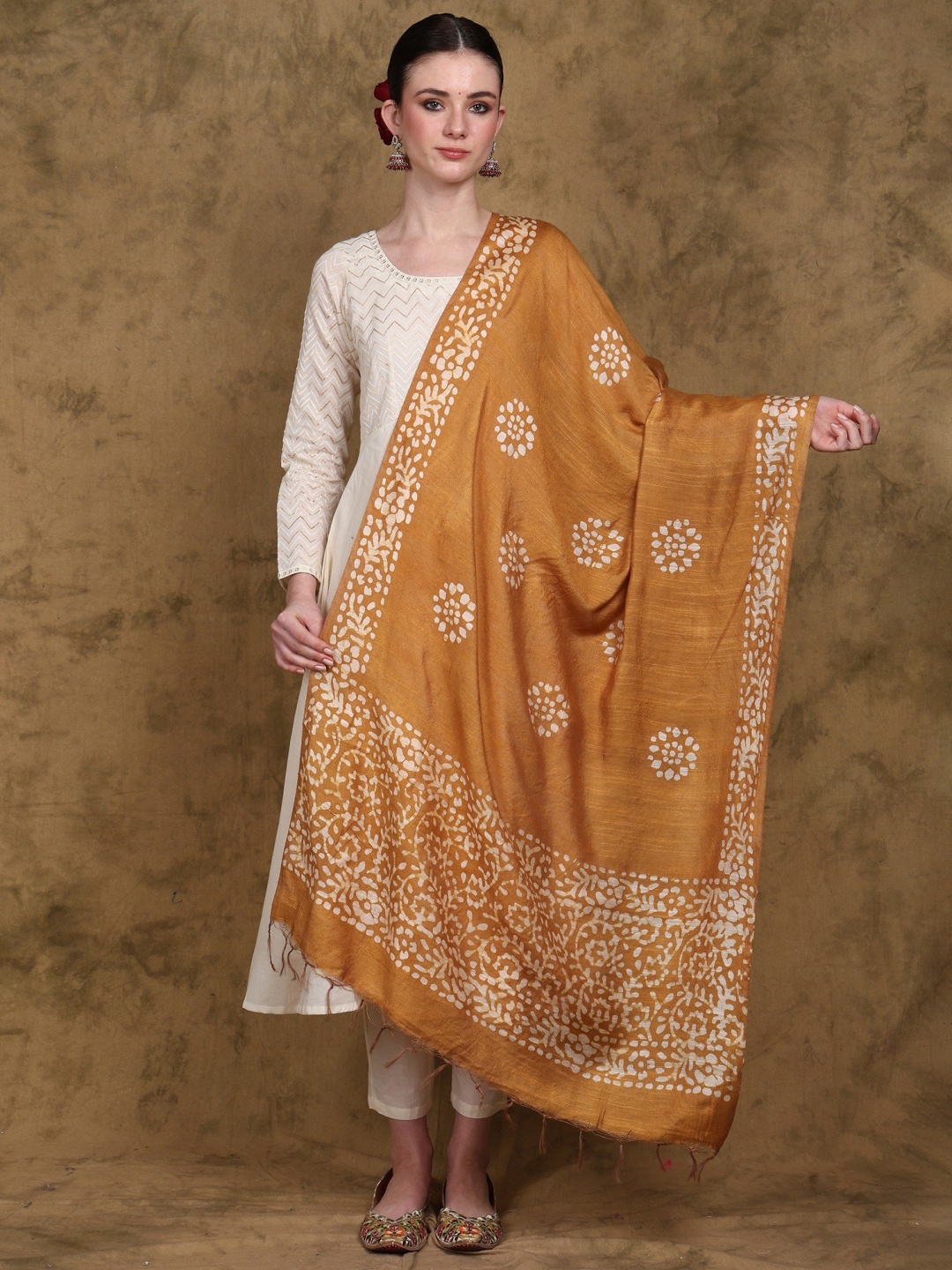 

Exotic India Batik Printed Chakra Pattern Art Silk Dupatta, Yellow