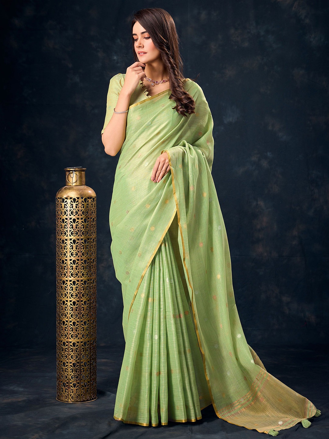 

Ethnielle Woven Design Zari Saree, Green