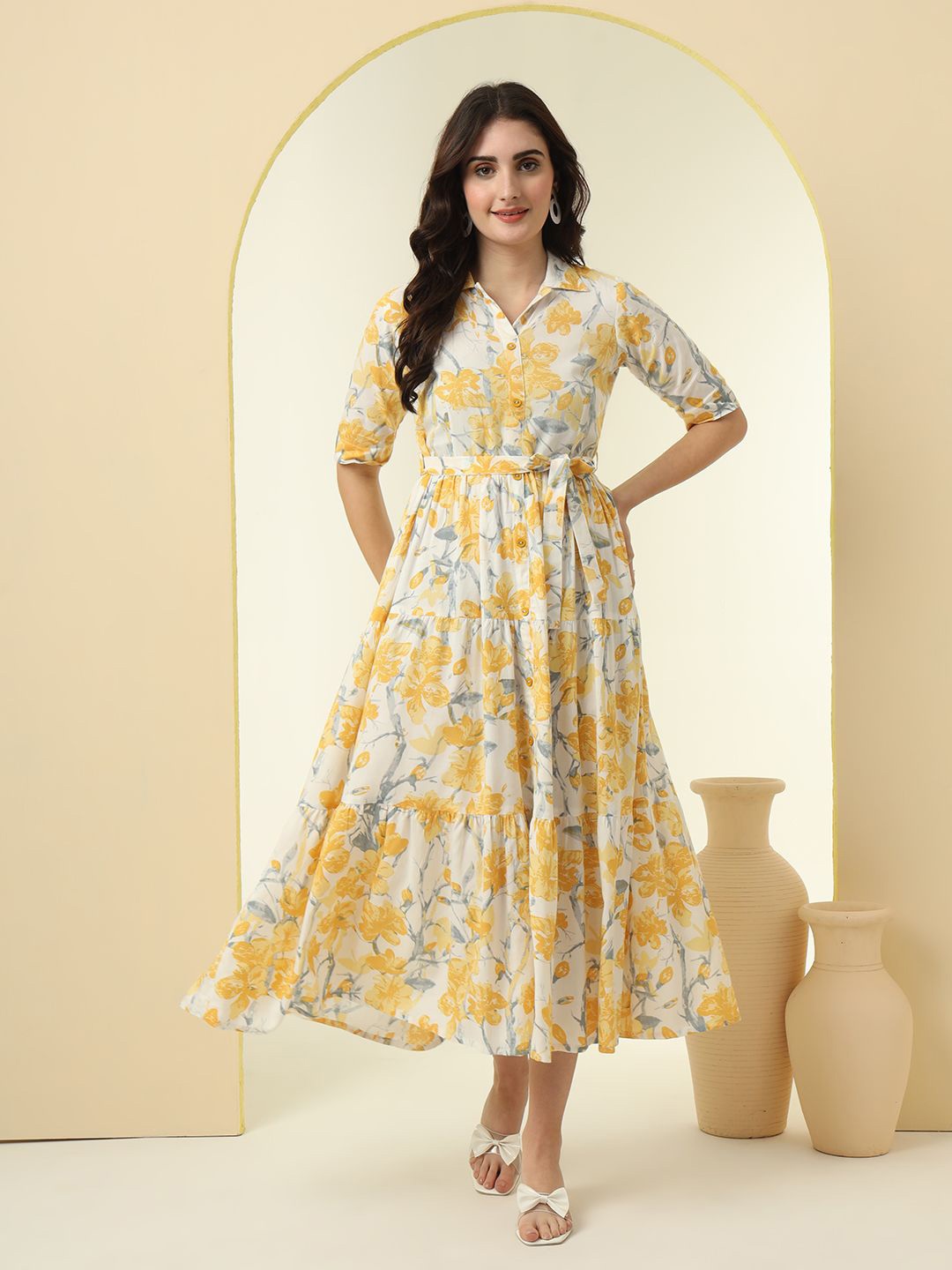 

NYPA Floral Print Fit & Flare Midi Dress, Yellow