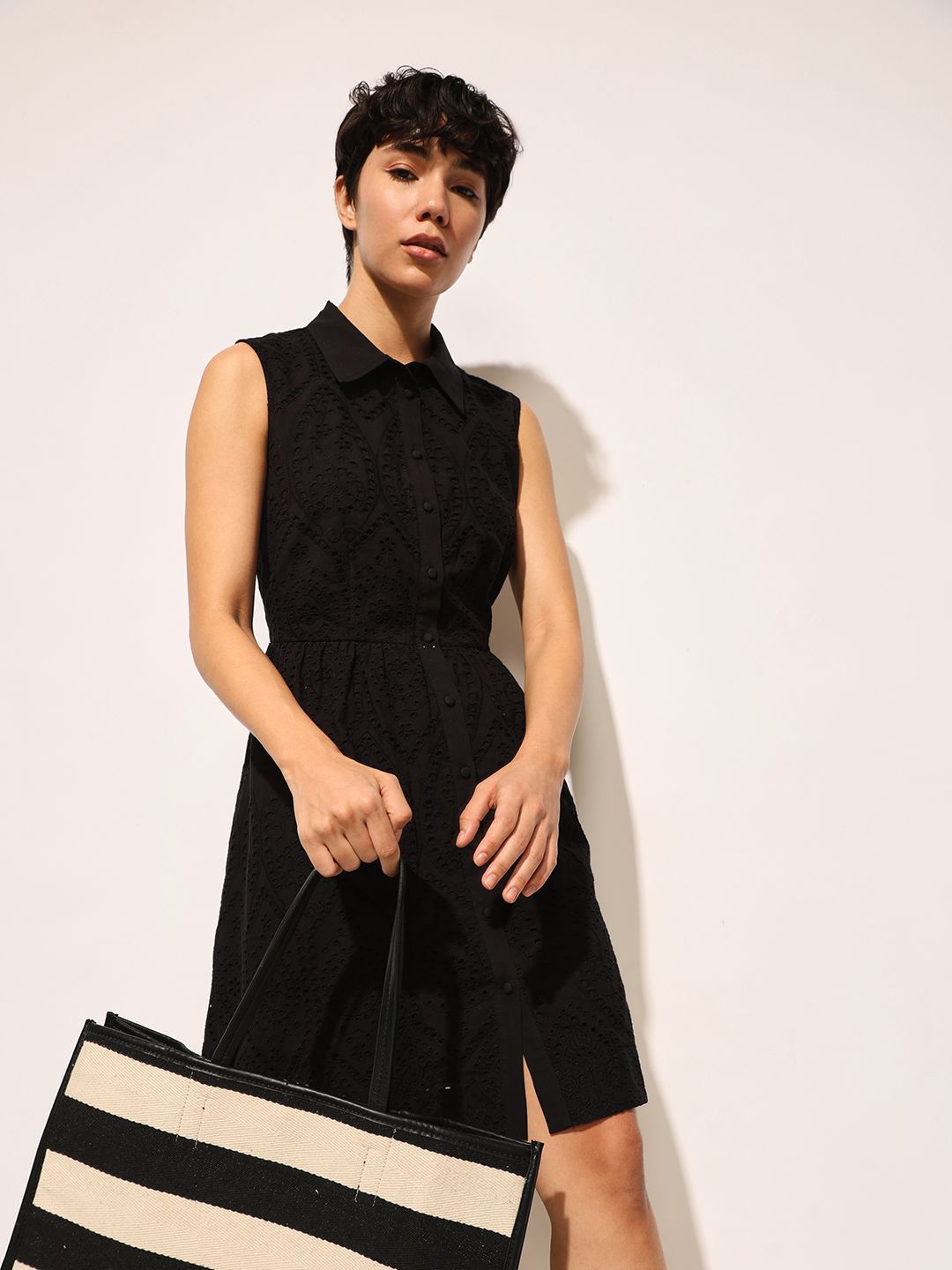 

ONLY Embroidered Fit & Flare Mini Dress, Black