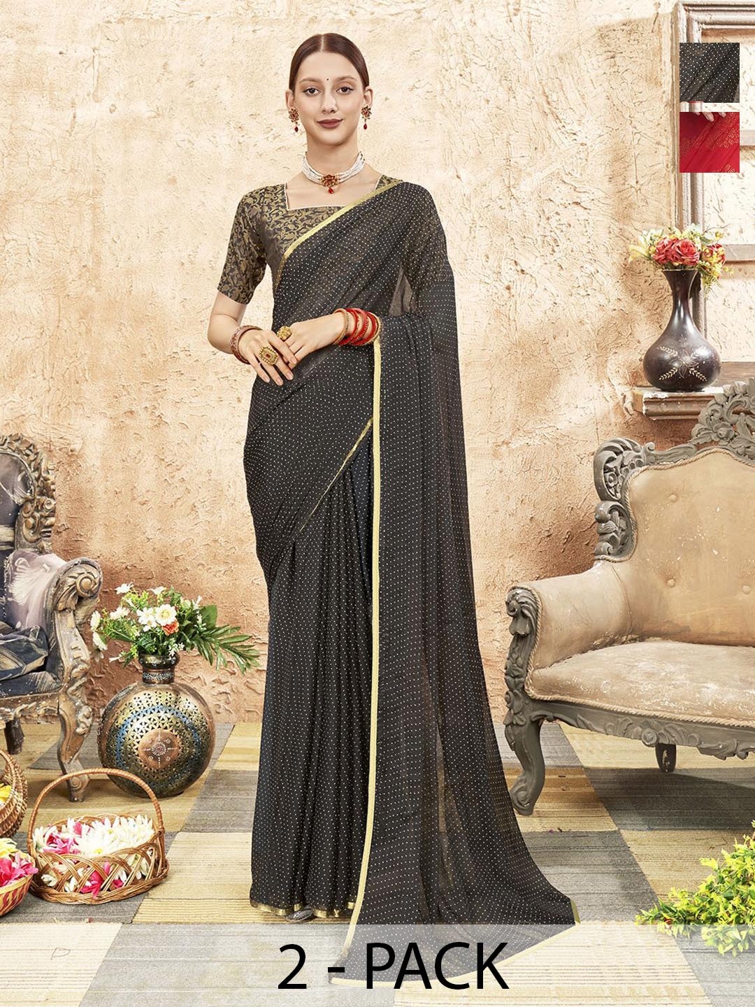 

Anouk Rustic Ethnic Motifs Zari Saree, Black