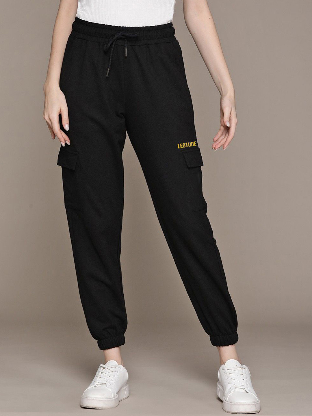 

Leotude Women Slim-Fit Mid Rise Cargo Joggers, Black