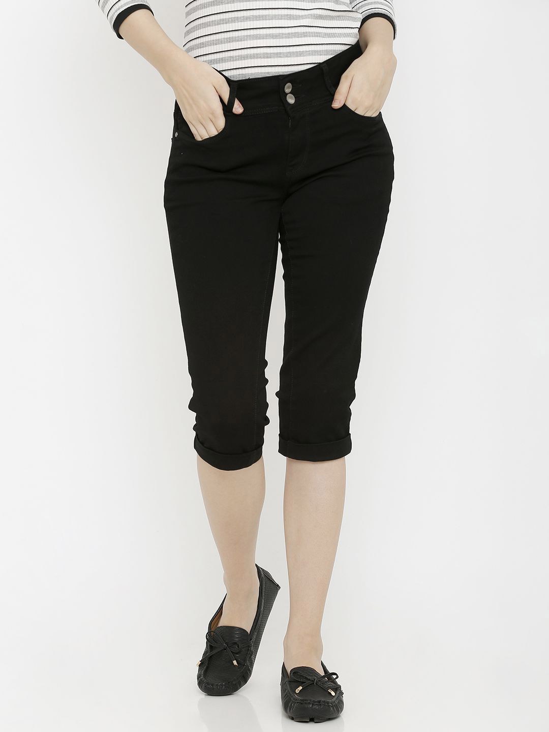 

Kraus Jeans Women Pure Cotton Slim Fit Capris, Black
