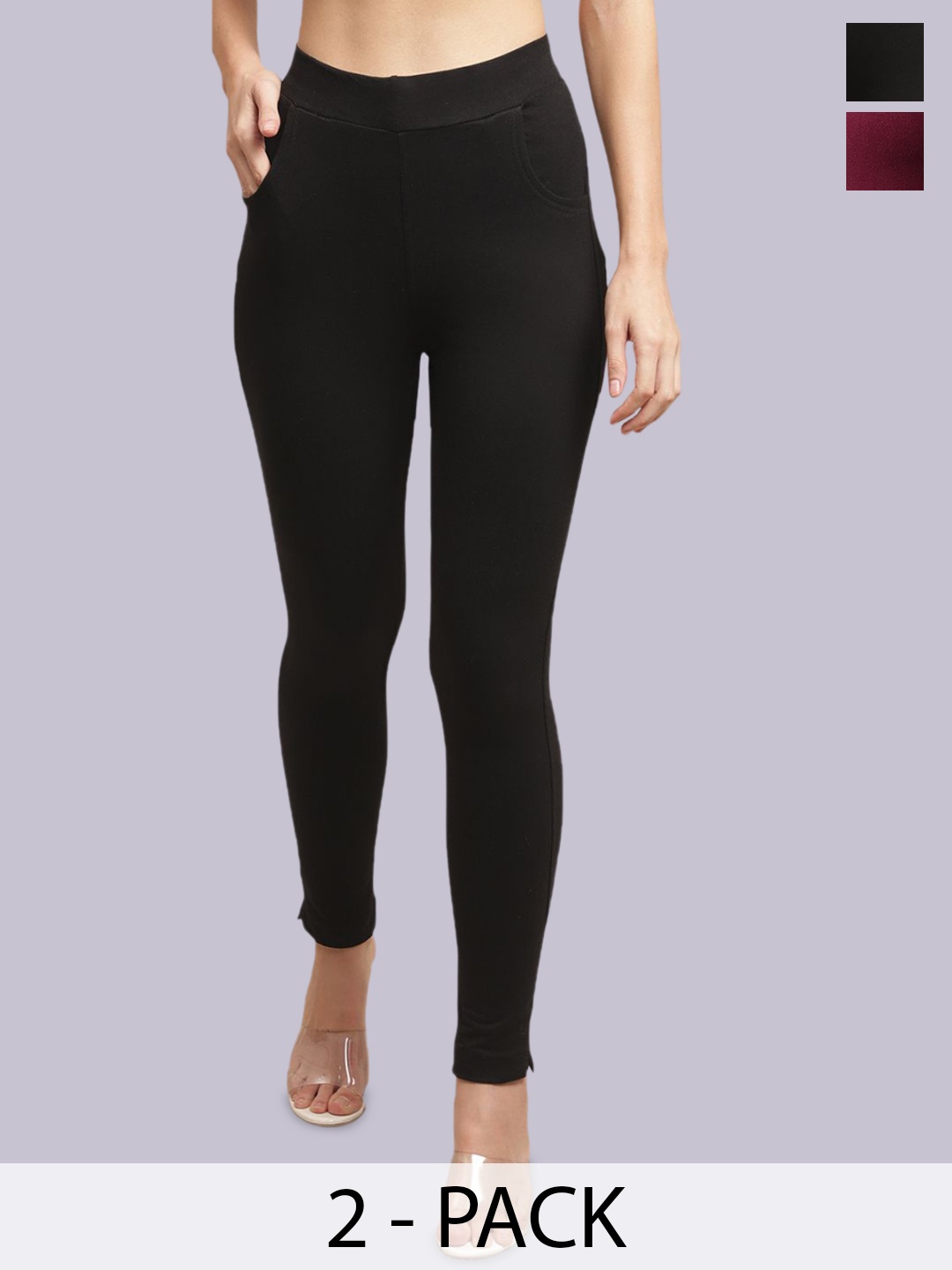 

Valles365 by S.C. Plus Size Pack Of 2 Women Cotton Ankle-Length Leggings, Black