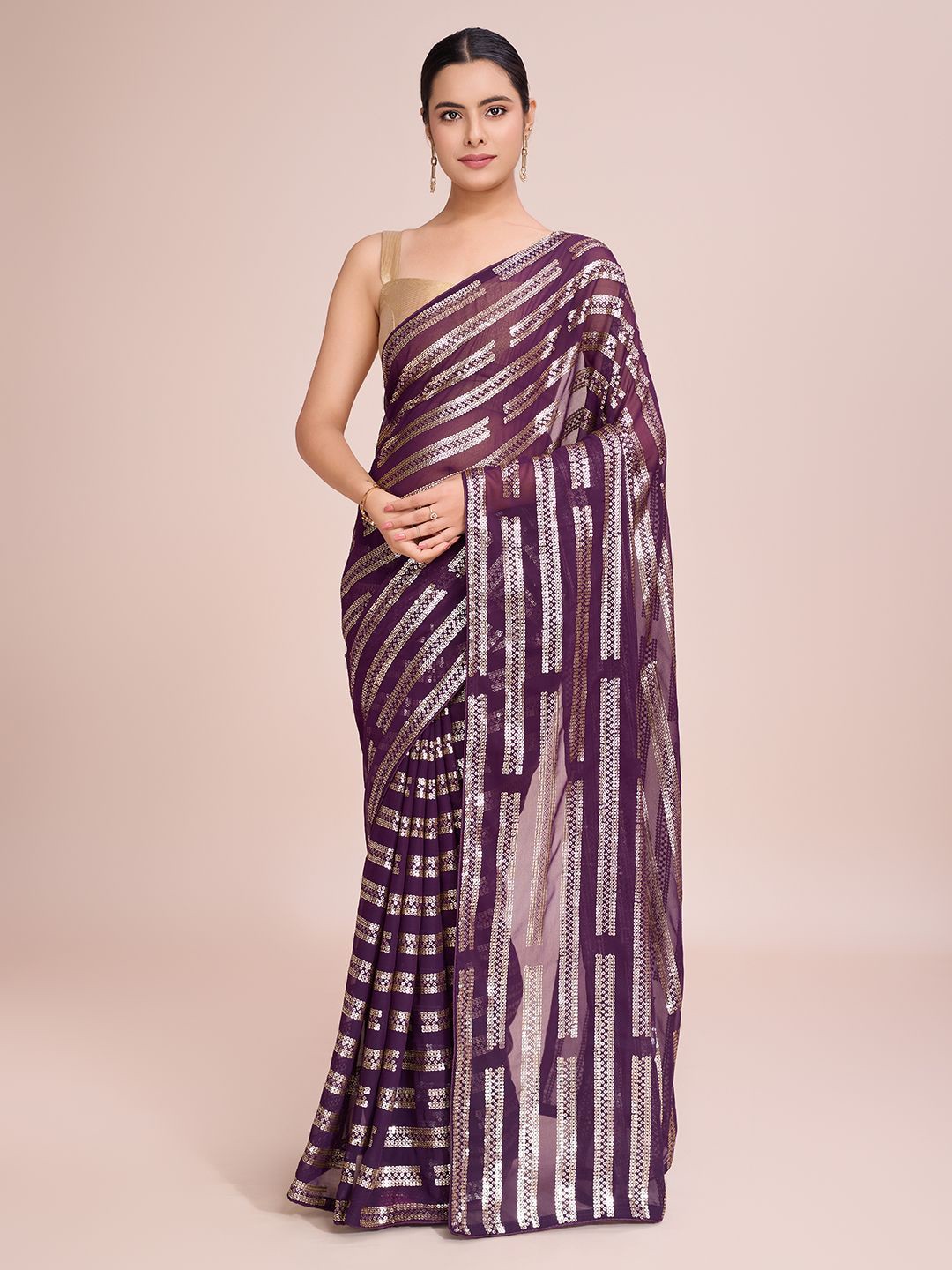 

Moda Rapido Embellished Sequinned Pure Georgette Saree, Purple