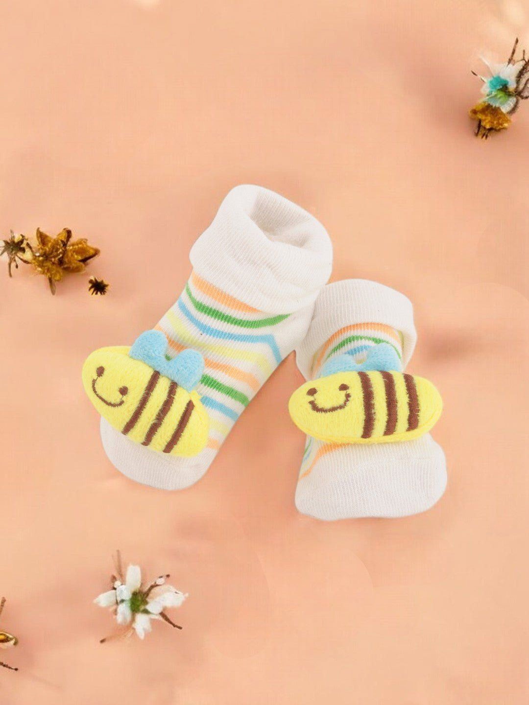 

Yellow Bee Infant Girls Cute Bee Design Striped Ankle Length Socks