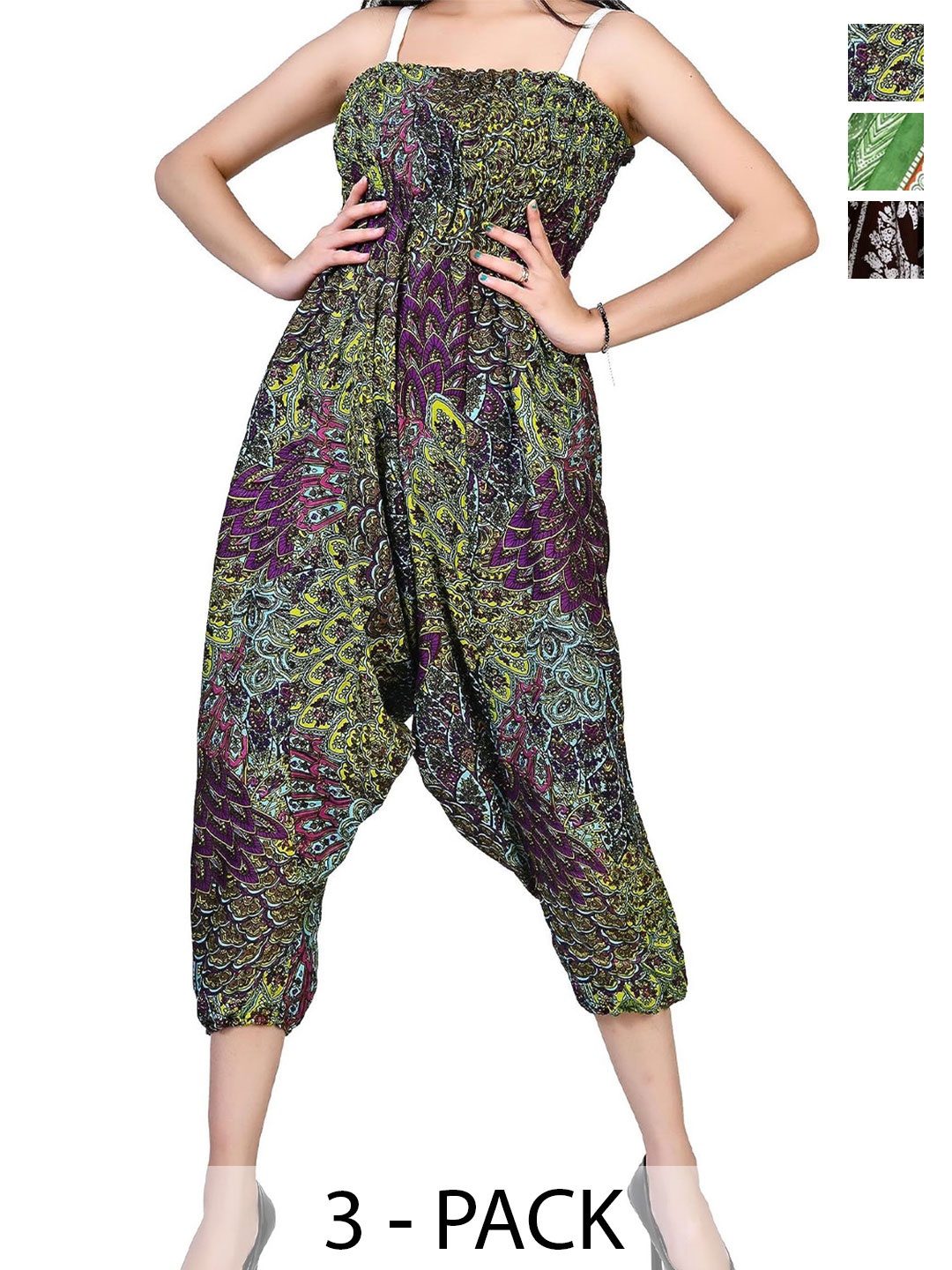 

NarNari Pack Of 3 Printed Mid-Rise Harem Pants, Green