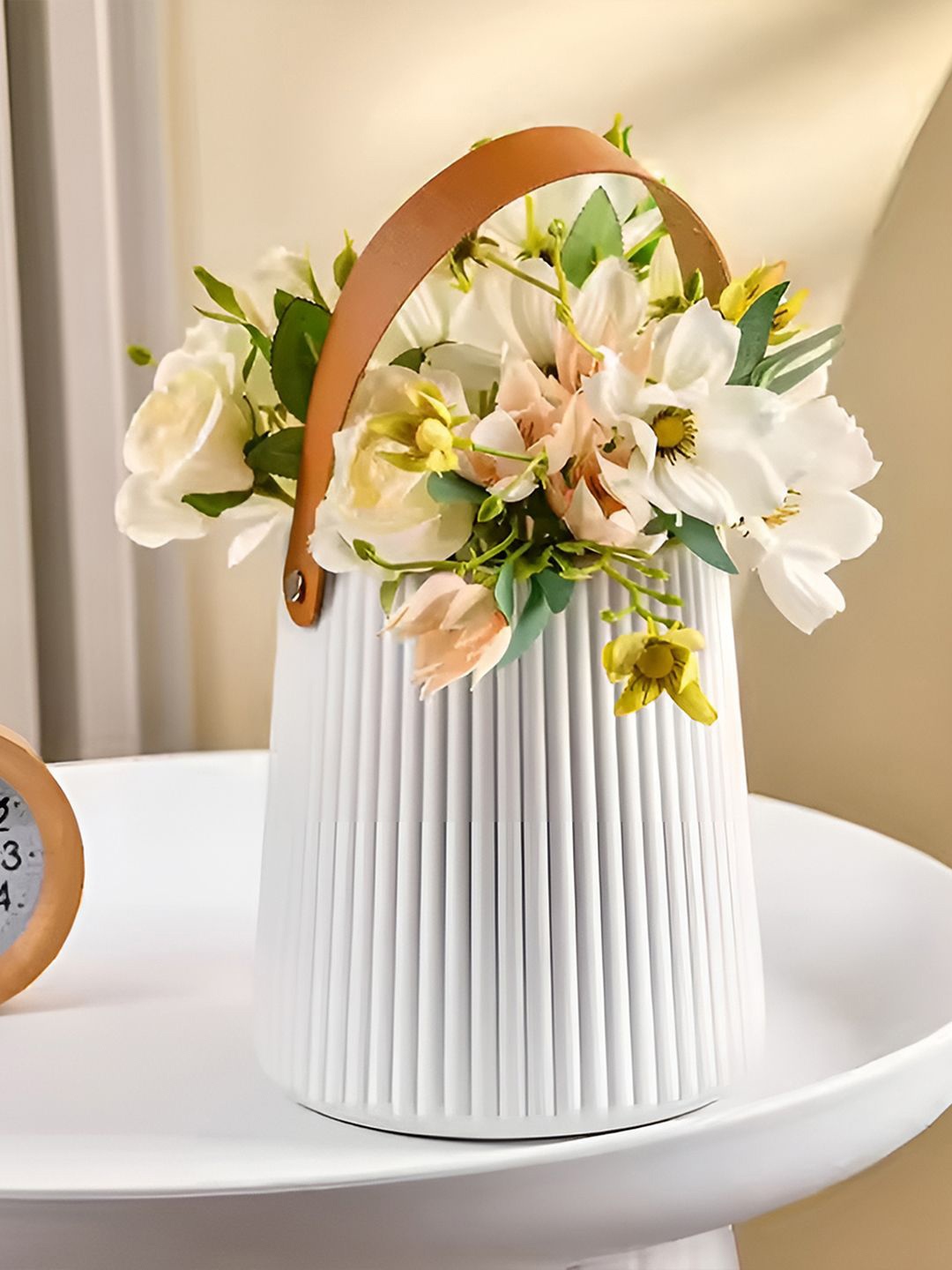 

DecorTwist White Plastic Flower Vases for Home Decor (Pack of 4)