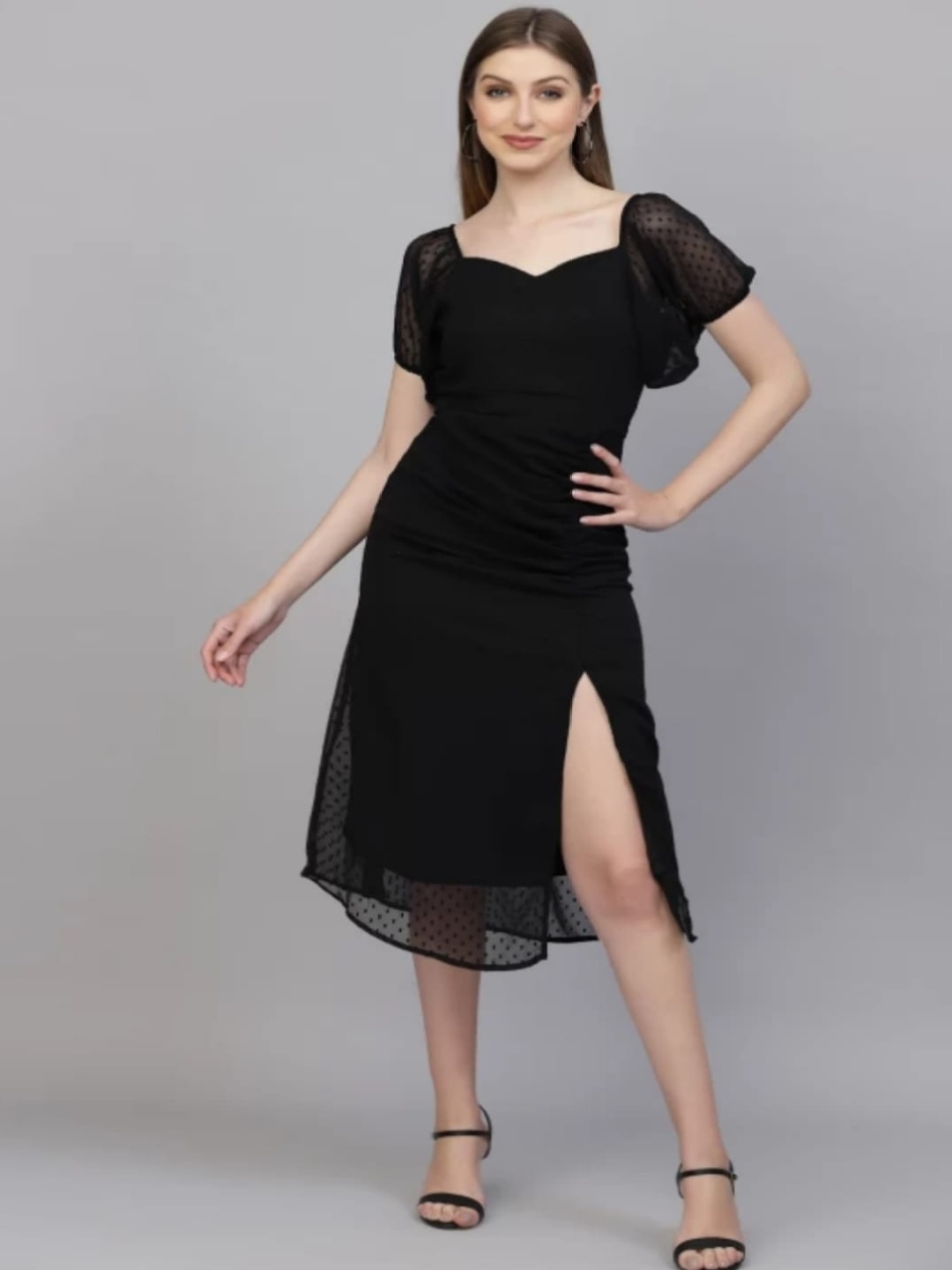 

BPT DESIGNER Georgette A-Line Dress, Black
