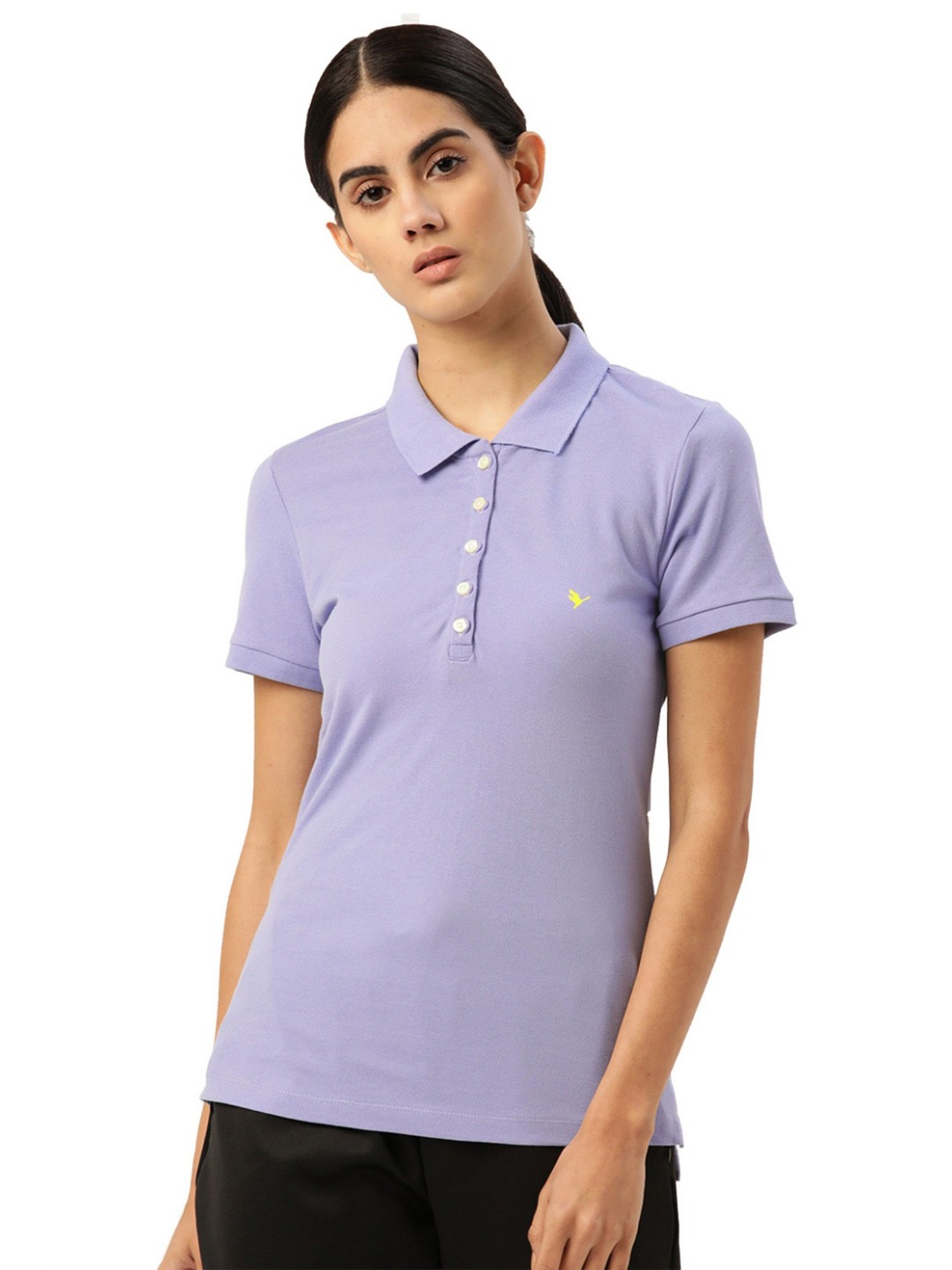 

AMSWAN Women Solid Polo Collar Cotton T-shirt, Purple