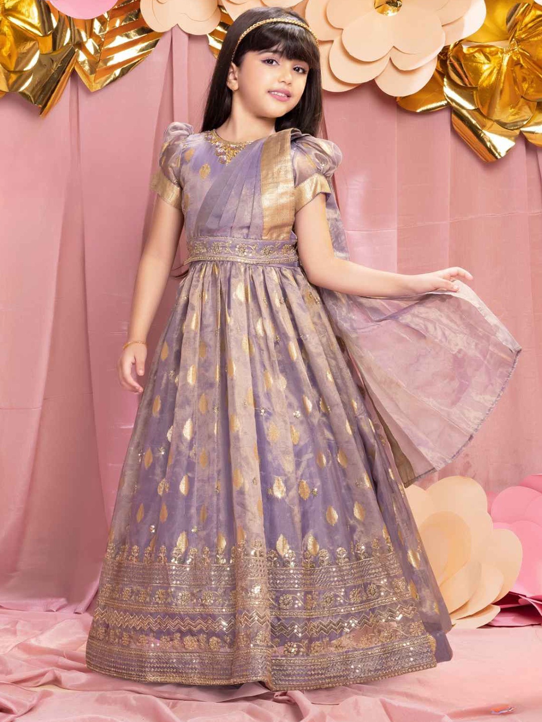 

Lagorii Girls Sequin Embroidery Fit & Flare Maxi Ethnic Dress, Purple