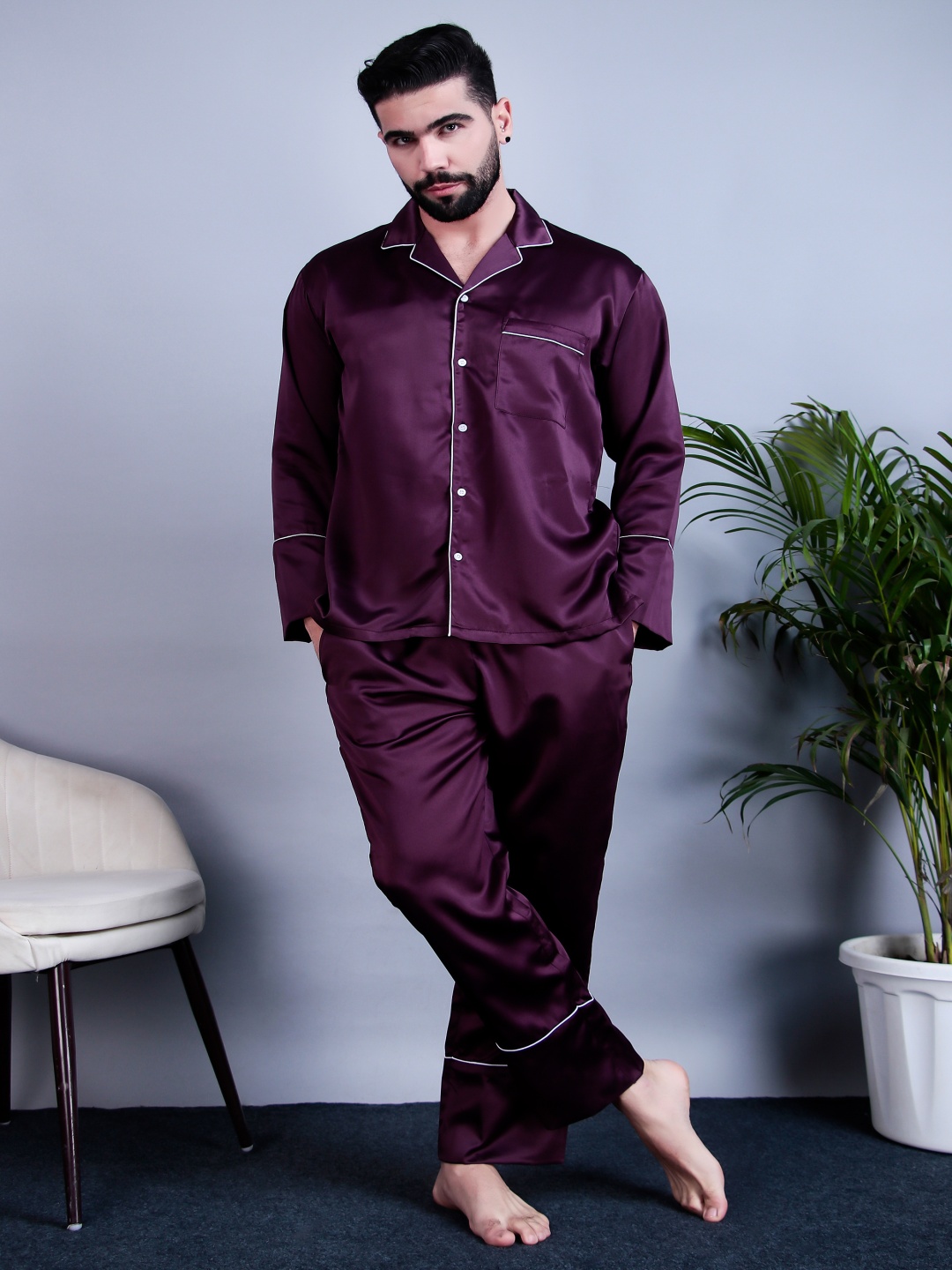 

Bella Babe by SK Men Satin Night suit, Purple