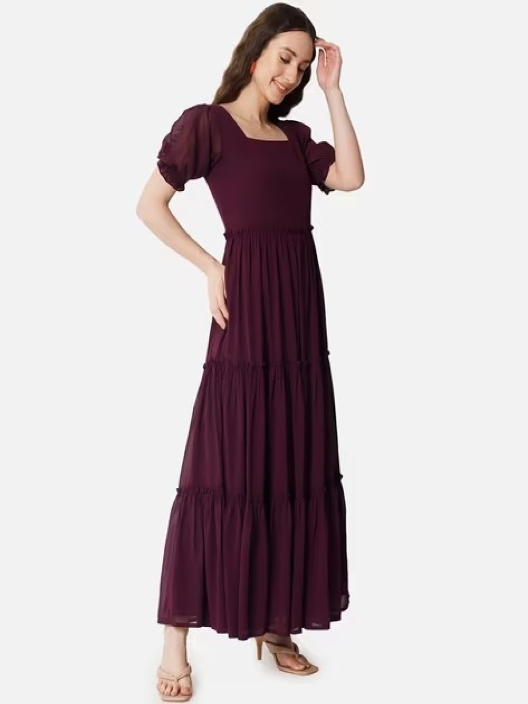 

RIG BONE Women Puff Sleeve Georgette Maxi Dress, Purple