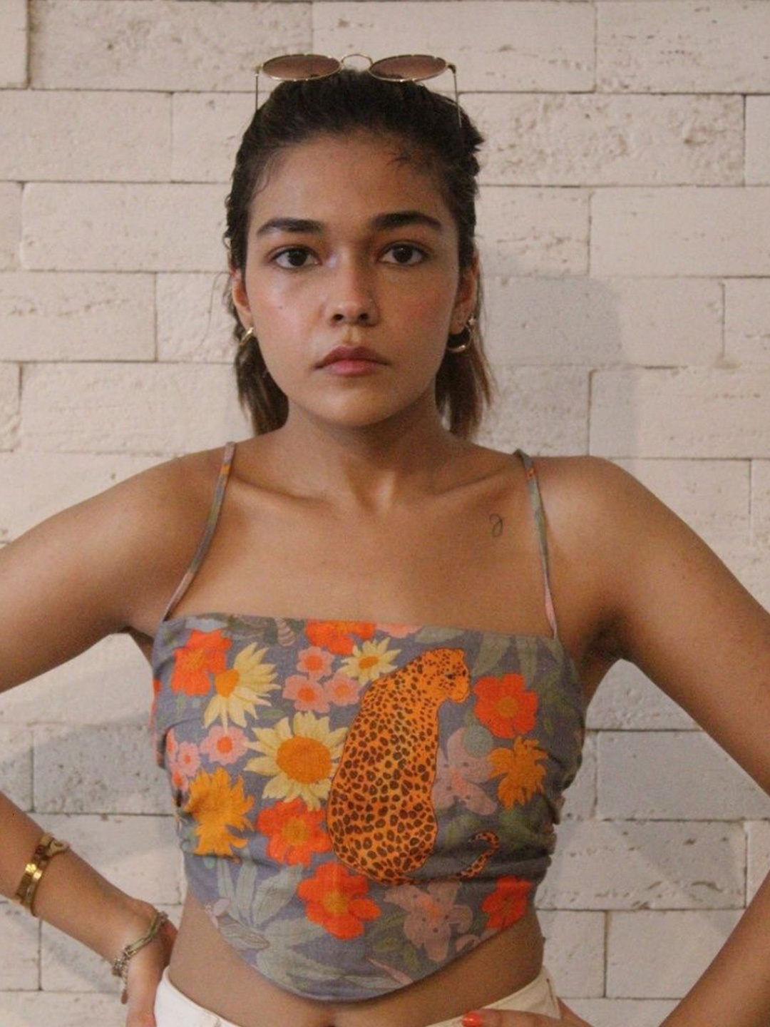 

LABEL SUGAR Printed Organic Cotton Reversible Bandana Crop Top, Grey