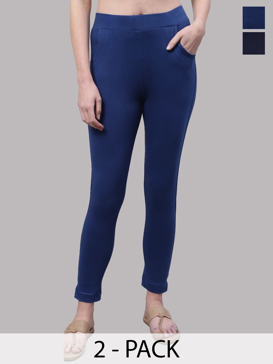 

Valles365 by S.C. Plus Size Pack Of 2 Women Cotton Ankle-Length Leggings, Navy blue