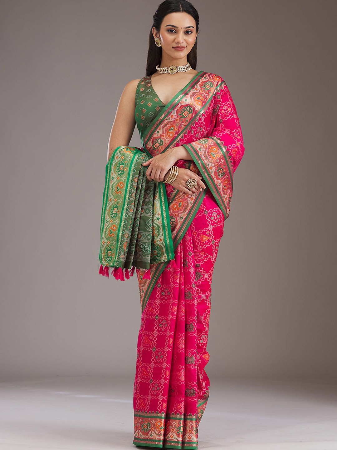 

Koskii Green Printed Silk Saree