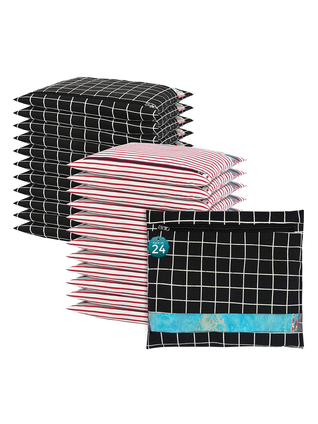 

Kuber Industries Black 24 Pcs Regular Single Saree Cover Multi-Utility Storage Organisers