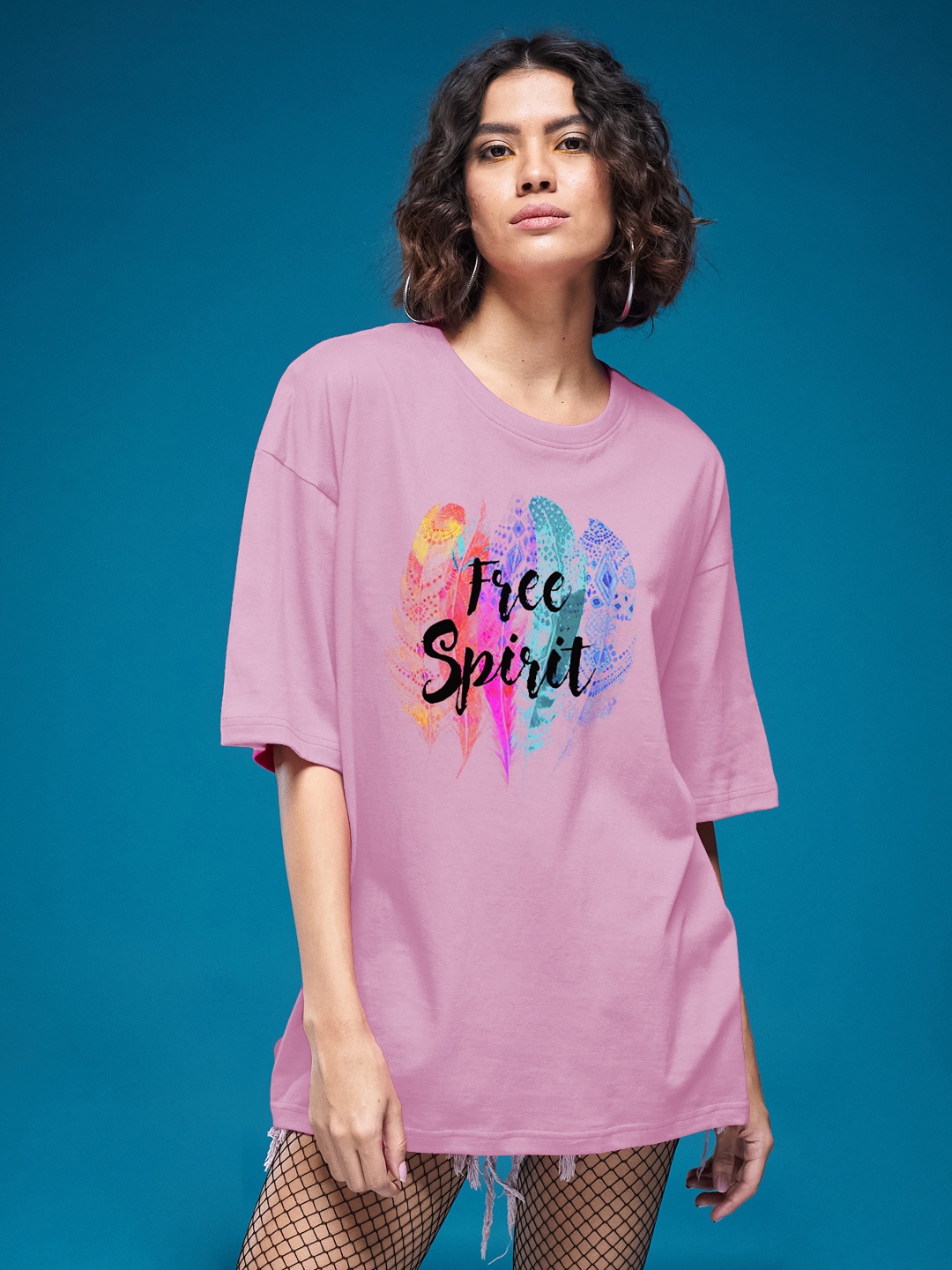 

SMARTEES Women Typography Printed Round Neck Cotton Oversized T-shirt, Pink