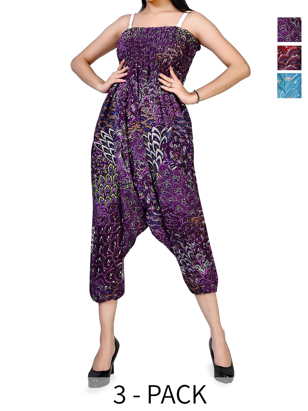 

NarNari Women Pack Of 3 Printed Mid-Rise Harem Pants, Red
