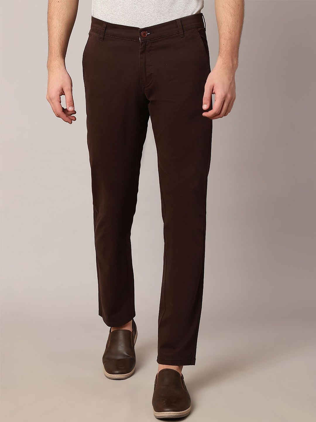

TQS Men Slim Fit Chinos Trousers, Coffee brown