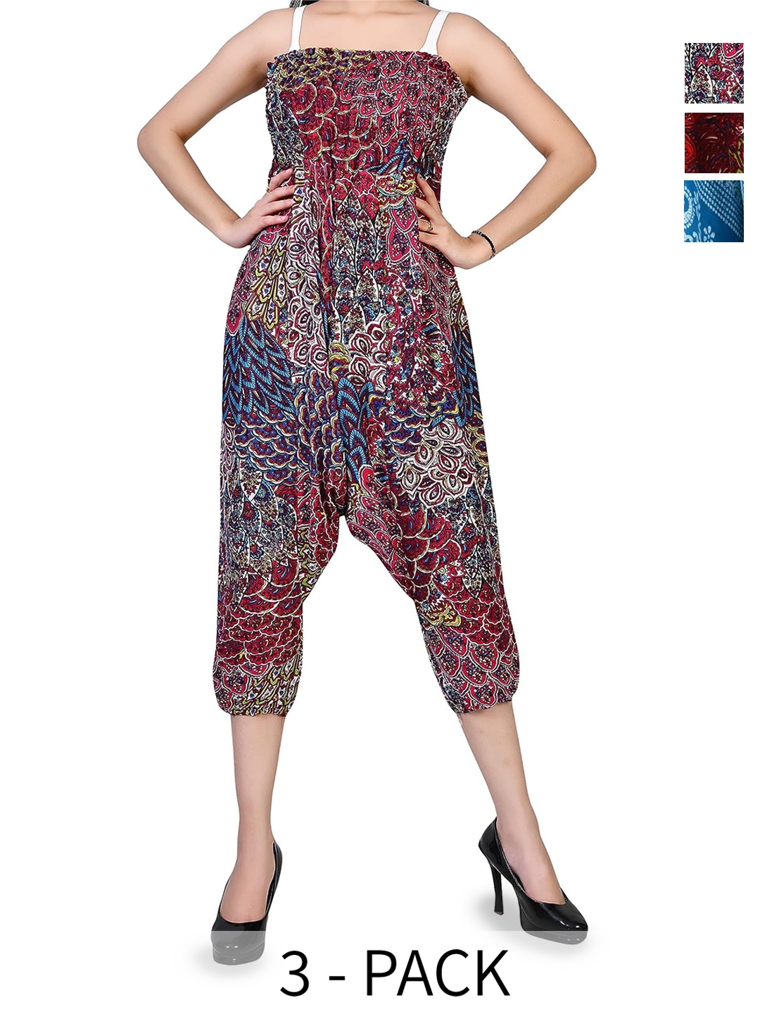

NarNari Women Pack Of 3 Ethnic Motifs Printed Harem Pants, Red