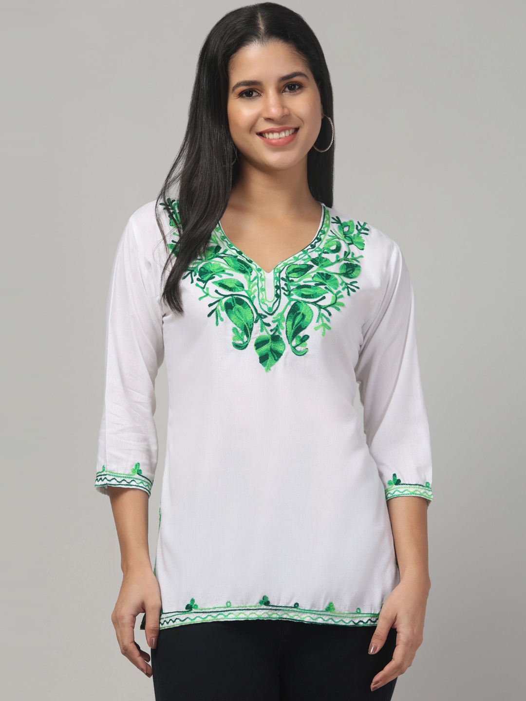 

Trend Level Floral Embroidered Kurti, White