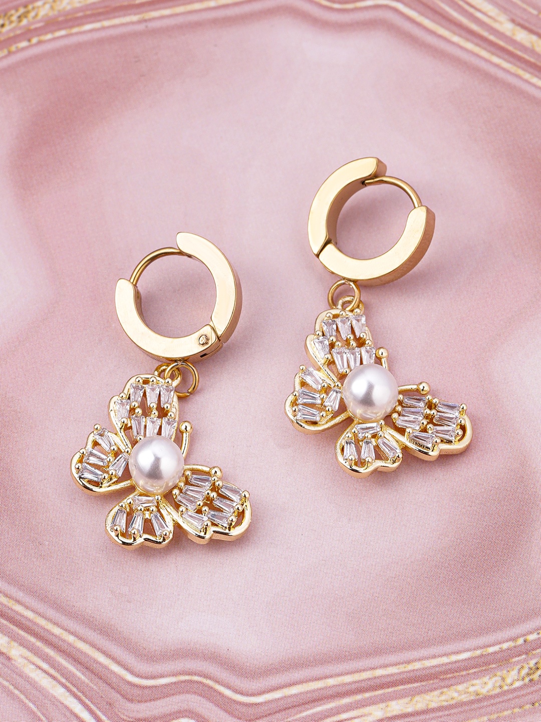 

Rubans 18K Gold-Plated Pearls Studded Classic Drop Earrings